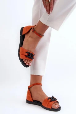 Sandały Damskie Płaskie Z Łańcuchem Vinceza 17320 Pomarańczowe