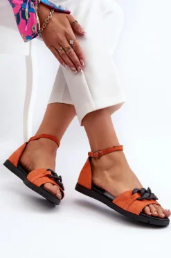 Sandały Damskie Płaskie Z Łańcuchem Vinceza 17320 Pomarańczowe
