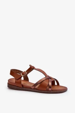 Sandały Damskie Płaskie Z Eko Skóry Sergio Leone SK071H Brązowe