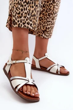 Sandały Damskie Płaskie Z Eko Skóry Sergio Leone SK071H Białe