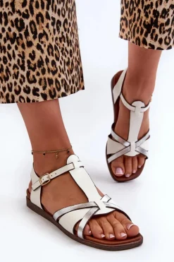 Sandały Damskie Płaskie Z Eko Skóry Sergio Leone SK071H Białe