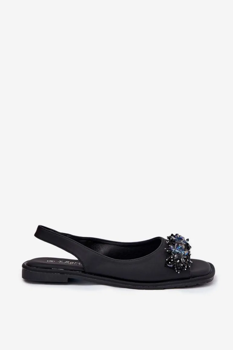 Sandały Damskie Płaskie Z Kryształkami S.Barski KV51-079 Czarne