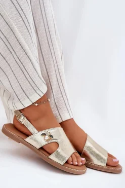 Sandały Damskie Płaskie Z Ozdobnym Detalem Vinceza 17378 Złote