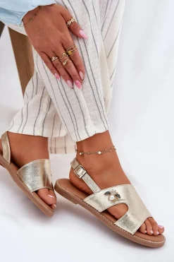 Sandały Damskie Płaskie Z Ozdobnym Detalem Vinceza 17378 Złote