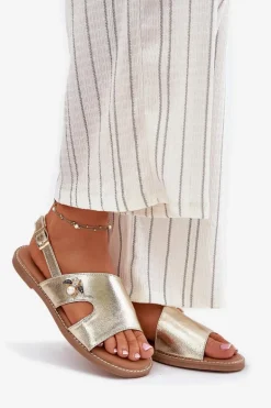 Sandały Damskie Płaskie Z Ozdobnym Detalem Vinceza 17378 Złote