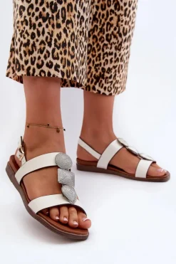 Sandały Damskie Płaskie Z Ozdobami Sergio Leone SK072H Białe