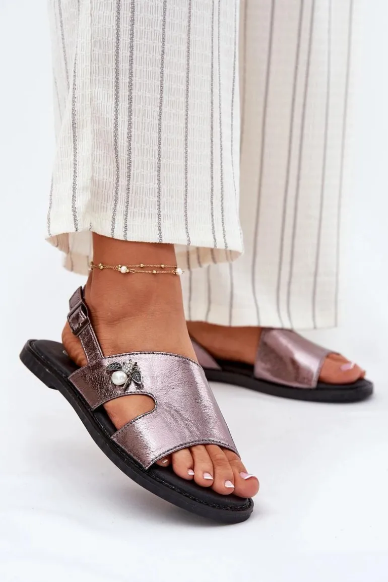 Sandały Damskie Płaskie Z Ozdobnym Detalem Vinceza 17378 Srebrne