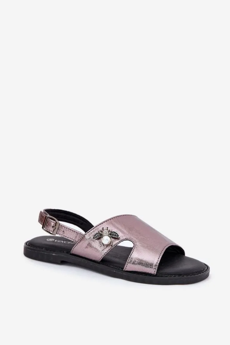 Sandały Damskie Płaskie Z Ozdobnym Detalem Vinceza 17378 Srebrne