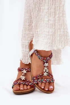 Sandały Damskie Płaskie Z Plecionymi Paskami I Przypinkami Artiker 54C1322 Multikolor