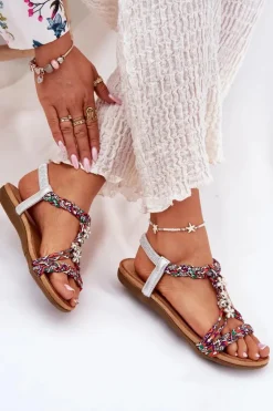 Sandały Damskie Płaskie Z Plecionymi Paskami I Przypinkami Artiker 54C1322 Multikolor