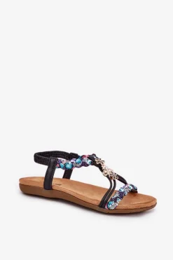 Sandały Damskie Płaskie Z Plecionymi Paskami I Przypinkami Artiker 54C1331 Czarne