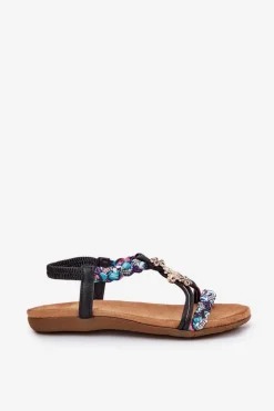 Sandały Damskie Płaskie Z Plecionymi Paskami I Przypinkami Artiker 54C1331 Czarne