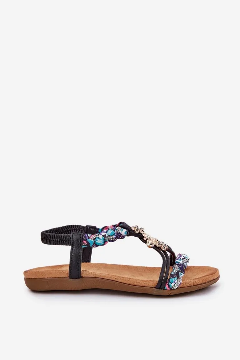 Sandały Damskie Płaskie Z Plecionymi Paskami I Przypinkami Artiker 54C1331 Czarne