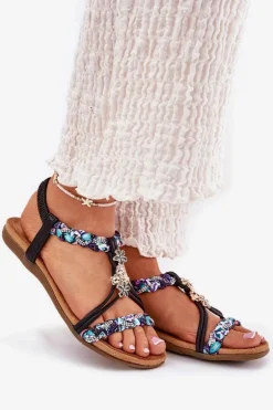 Sandały Damskie Płaskie Z Plecionymi Paskami I Przypinkami Artiker 54C1331 Czarne