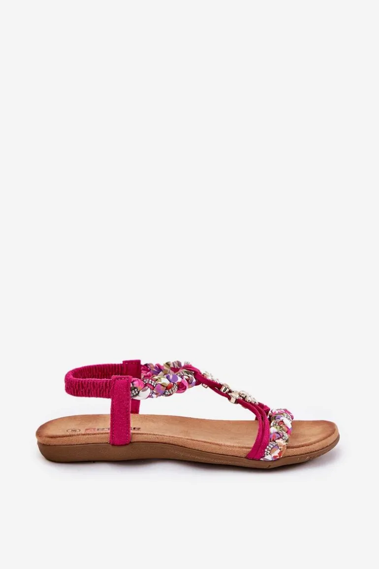 Sandały Damskie Płaskie Z Plecionymi Paskami I Przypinkami Artiker 56C1314 Fuksja