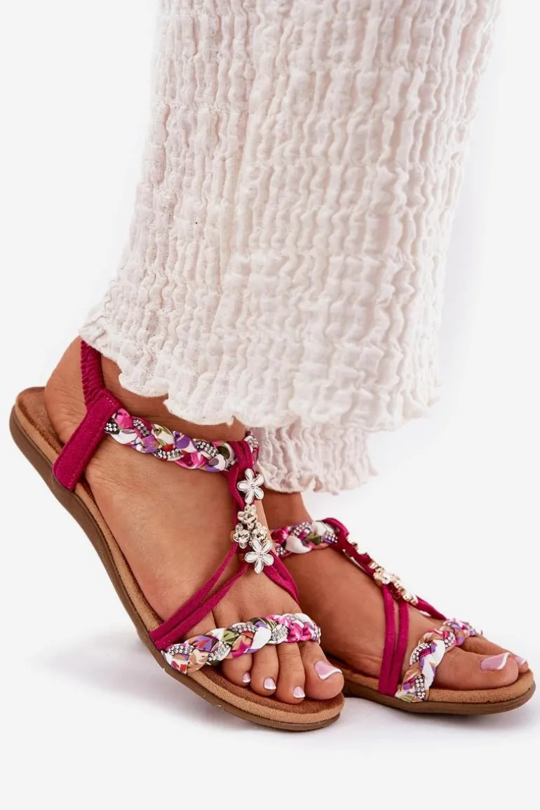 Sandały Damskie Płaskie Z Plecionymi Paskami I Przypinkami Artiker 56C1314 Fuksja