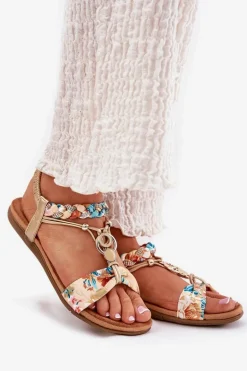 Sandały Damskie Płaskie Z Plecionymi Paskiem I Ozdobą Artiker 56C1316 Złote