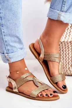 Sandały Damskie Płaskie Złote Rachel