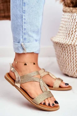 Sandały Damskie Płaskie Złote Rachel