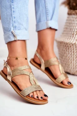Sandały Damskie Płaskie Złote Rachel