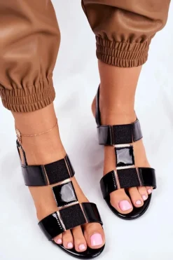 Sandały Damskie Sergio Leone Lakierowane Czarne SK910