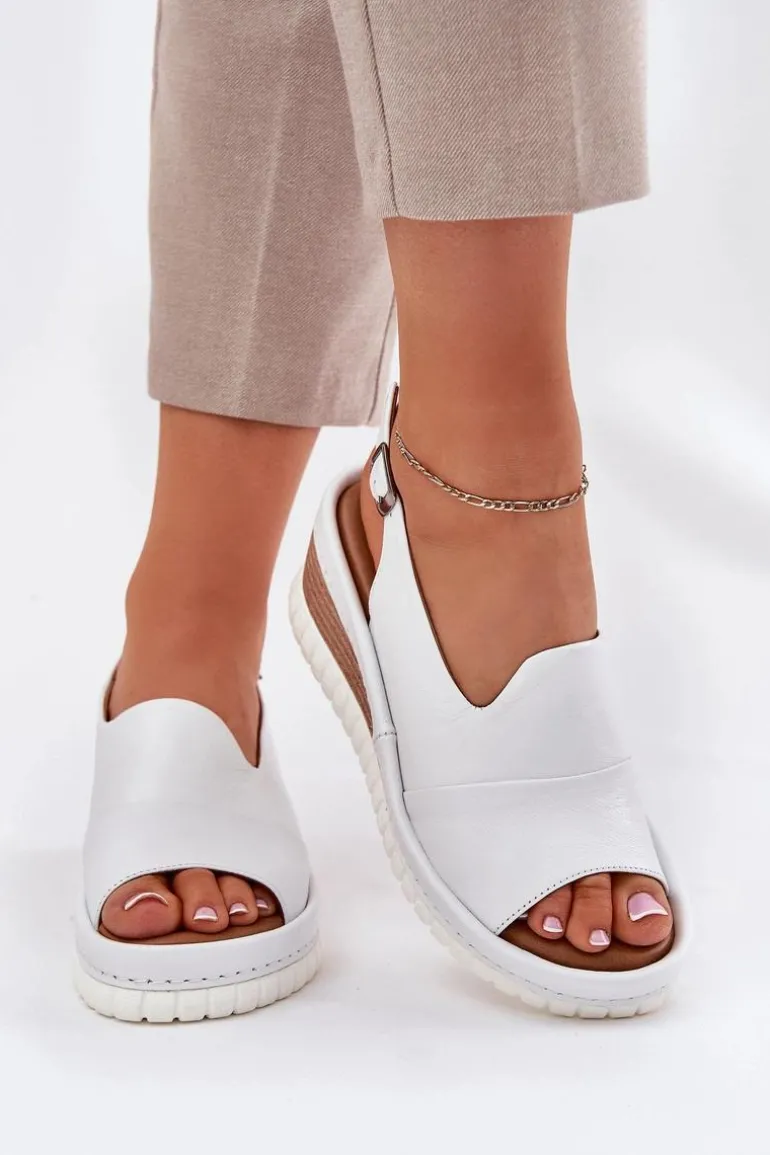 Sandały Damskie Skórzane Na Koturnie Artiker 56C0918 Białe