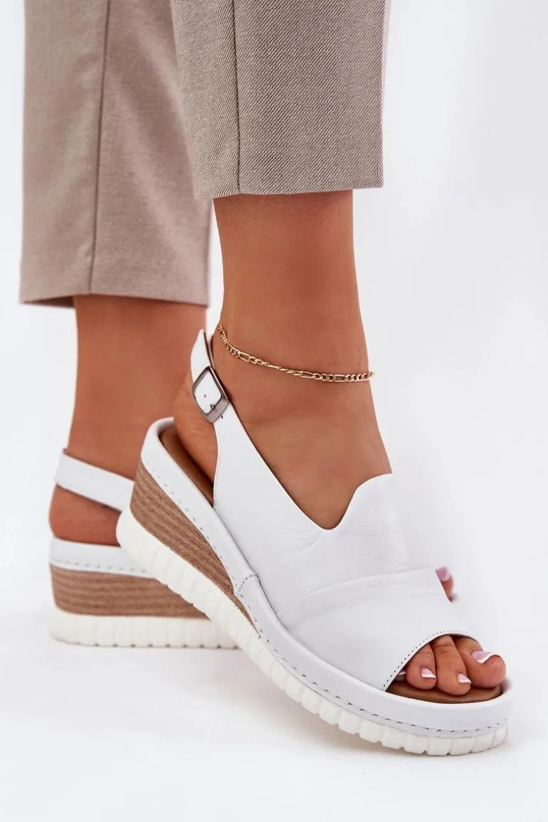 Sandały Damskie Skórzane Na Koturnie Artiker 56C0918 Białe