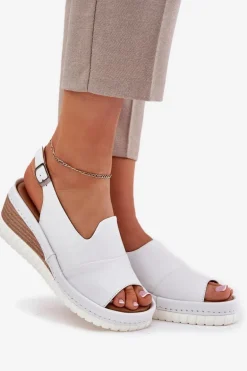 Sandały Damskie Skórzane Na Koturnie Artiker 56C0918 Białe