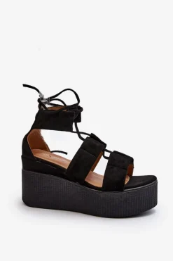 Sandały Damskie Wiązane Czarne Helavi