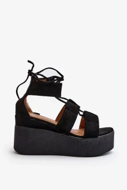 Sandały Damskie Wiązane Czarne Helavi