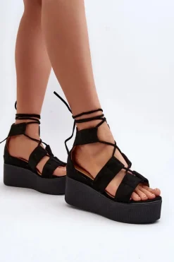 Sandały Damskie Wiązane Czarne Helavi