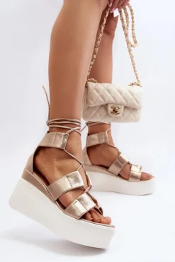 Sandały Damskie Wiązane Złote Helavi