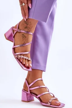 Sandały Damskie Wzór Skóry Węża Fioletowe Amorio