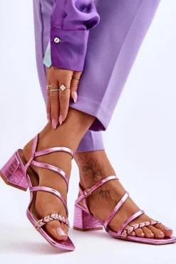 Sandały Damskie Wzór Skóry Węża Fioletowe Amorio
