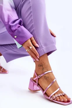 Sandały Damskie Wzór Skóry Węża Fioletowe Amorio