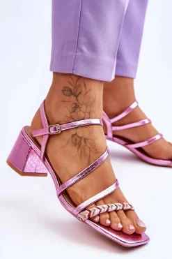 Sandały Damskie Wzór Skóry Węża Fioletowe Amorio