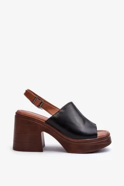 Sandały Damskie Z Eko Skóry Na Masywnym Obcasie I Platformie Czarne Meeyah