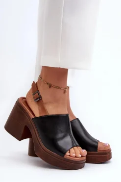 Sandały Damskie Z Eko Skóry Na Masywnym Obcasie I Platformie Czarne Meeyah