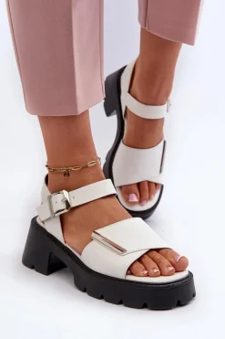 Sandały Damskie Z Eko Skóry Na Obcasie I Platformie Vinceza 36257 Biały