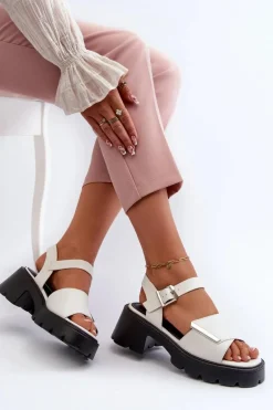 Sandały Damskie Z Eko Skóry Na Obcasie I Platformie Vinceza 36257 Biały