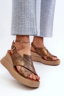 Sandały Damskie Z Eko Skóry Na Platformie I Koturnie Miedziane Vaiara