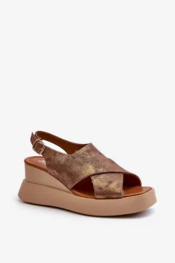 Sandały Damskie Z Eko Skóry Na Platformie I Koturnie Miedziane Vaiara