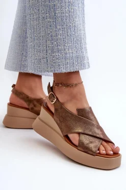 Sandały Damskie Z Eko Skóry Na Platformie I Koturnie Miedziane Vaiara