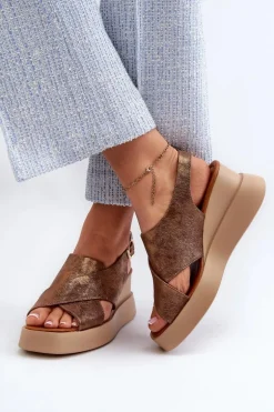 Sandały Damskie Z Eko Skóry Na Platformie I Koturnie Miedziane Vaiara