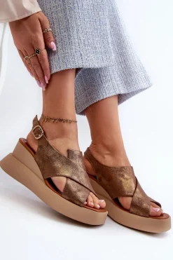 Sandały Damskie Z Eko Skóry Na Platformie I Koturnie Miedziane Vaiara