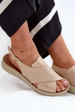 Sandały Damskie Z Eko Skóry Złote Tosmelia