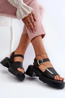 Sandały Damskie Z Eko Skóry Na Obcasie I Platformie Vinceza 36257 Czarne