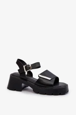 Sandały Damskie Z Eko Skóry Na Obcasie I Platformie Vinceza 36257 Czarne