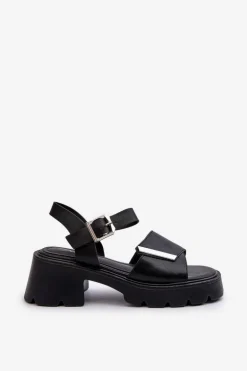 Sandały Damskie Z Eko Skóry Na Obcasie I Platformie Vinceza 36257 Czarne