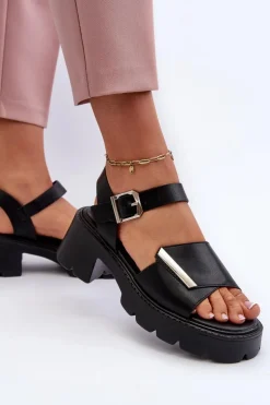 Sandały Damskie Z Eko Skóry Na Obcasie I Platformie Vinceza 36257 Czarne